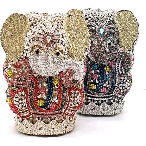 Luxury Bridal wedding party Ganesh box hollow out crystal clutch bag India traditional bag ganesh shri crystal purses