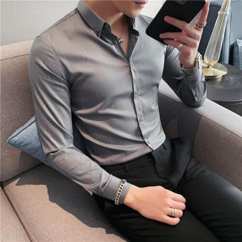 Mens Shirt 2021 Spring Dotted Stripe Long Sleeve British Slim The Office A Formal Occasions The New Listing Fashion Trend