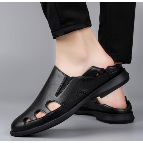 New Fashion Rome Sandals For Male Genuine Leather Beach Summer Shoes Black Men Shoes Comfortable Gladiator Mens Luxury Sandalia