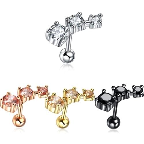 1PC Steel Crystal CZ Gem Tragus Barbell Stud Orelha Cartilage Conch Helix Upper Ear Stud Earring Piercing Sexy Women Jewelry 16G