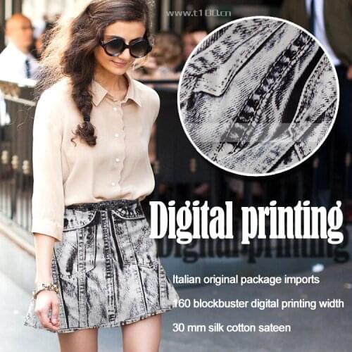 LEO&LIN Black White Gray Original Heavy Satin Integrated Printed Denim Pattern Silk Cotton Satin Fabric Patchwork 160x52cm Tissu