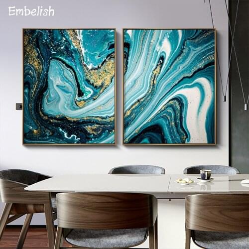 Blue And Golden Marble Texture Nordic Style Wall Art Pictures For Living Room Modern Home Decor HD Print Canvas Paintings Poster