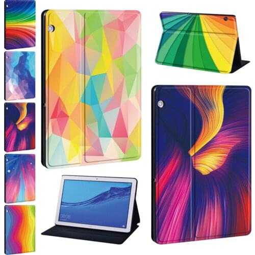 For Huawei MediaPad M5 Lite 10.1/T5 10 10.1/T3 8.0/T3 10 9.6/M5 10.8 Anti-Fall PU Leather Watercolor Pattern Protective Cover