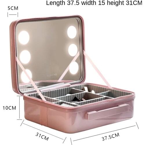 Cosmetic Bag Womens Portable Cosmetic Case with Light Household Portable Makeup Fixing Box Large Capacity Makeup Storage Bag