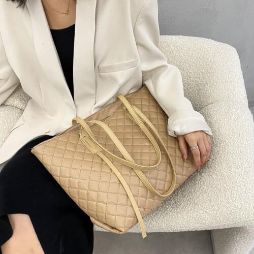 Shoulder Bag Female Tote Bag Designer Handbag Women Bag Purse Retro Fashion 2021 Simple PU Leather Diamond Lattice High Capacity