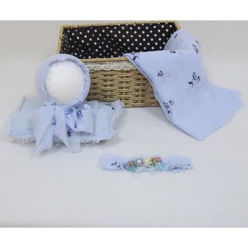 Newborn Soft Cotton Fabric Knit Wrap Bonnet Photo Shoot Effect Yarn Striped Layer Swaddle Outfit For Baby Photography Props