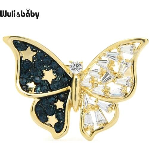 Wuli&baby Spring Cubic Zirconia Butterfly Collar Brooch Pins For Women Suits Shirt Jewelry Gifts