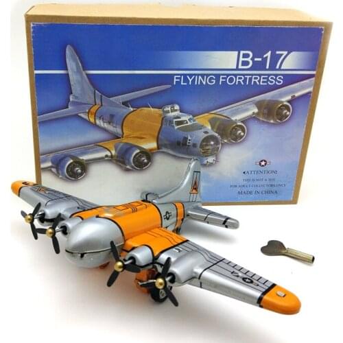 [Funny] Adult Collection Retro Wind up toy Metal Tin flying fortress bomber Propeller plane Clockwork toy model vintage toy gift