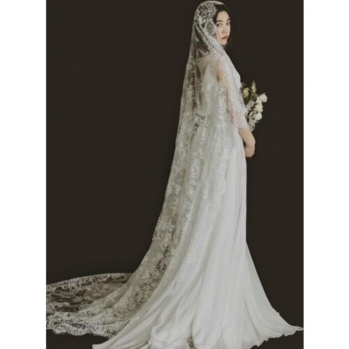 New Arrival Cathedral Bride Veil Lace Veil Appliqued Long Women Wedding White Veil Custom Size
