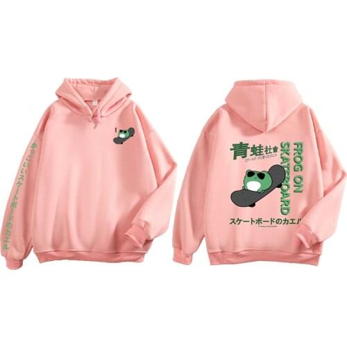 Cute Frog Hoodie for Womens 90s Aesthetic Oversized Harajuku Tracksuit Drop Shoulder Thermal Sweatshirt Vintage Pastel Clothing