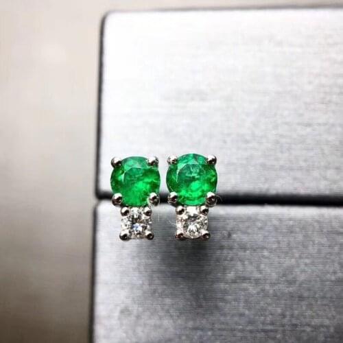 Fashion Simple small natural green Emerald stud earrings S925 silver natural green gemstone earring girl gift party fine jewelry