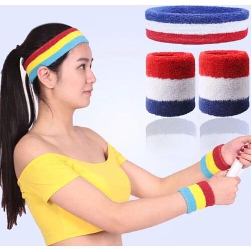1 Set Sport Wristbands Headband Towel Sweatbands For Men Women Basketball Yoga Tennis Fitness Wrist Support Protect