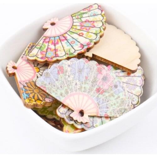 Natural Wood Fan Pattern Wooden Scrapbooking Craft For Embellishments Handmade DIY Handicraft Home Decoration 30x48mm 10pcs