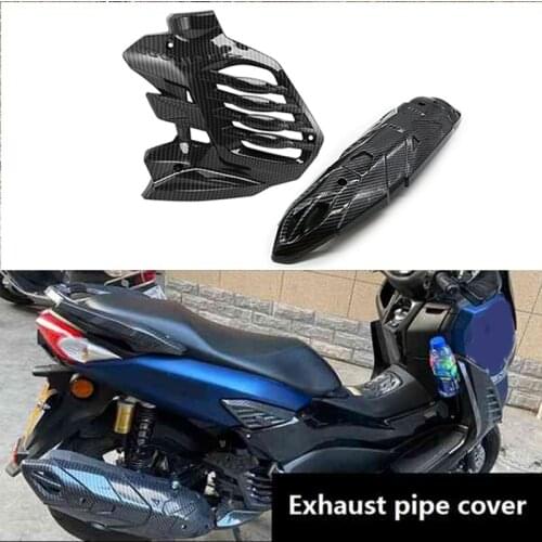 2PCS Carbon Fiber Plastic Exhaust Pipe Trim Cover & Radiator Grille for YAMAHA NMAX155 V2 2020 2021