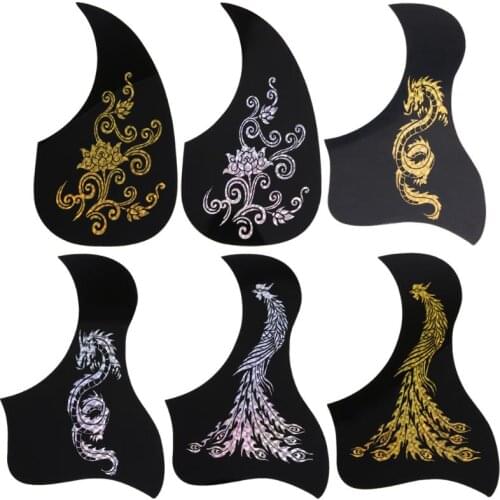 Acoustic Guitar Pickguard Gold Phoenix Dragon Pattern Decorated Self-adhesive Pick Guard Sticker for Acoustic Guitar Accessories