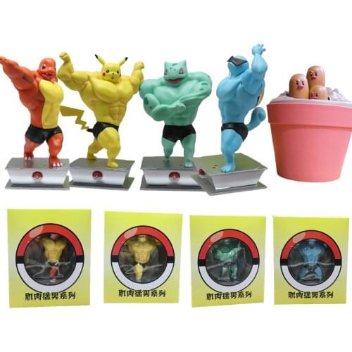 Anime Figures Pokemon Muscle Pikachu Diglett Strong Man Bulbasaur Squirtle Charmander PVC Toys Model Action Figma Cute Kids Doll