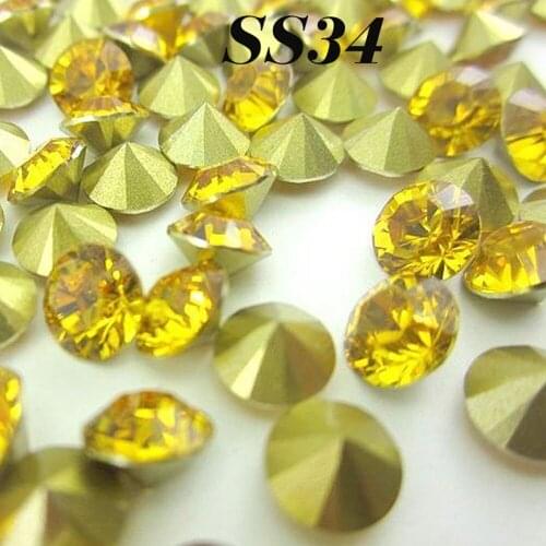 Free shipping fashion 72pcs/bagSS34 7mm yellow color shiny Resin Point back rhinestones