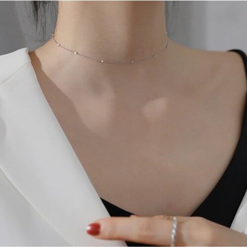 Trendy 925 Sterling Silver Korean Bead Chain Choker Simplicity Necklace For Women Gift Fine Jewelry Free Shipping NK059
