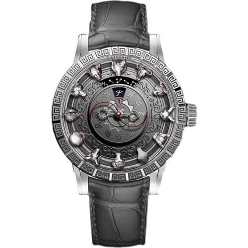 Top Men Automatic Self-Wind Mechanical Watches China 12 Zodiac Animal Head Tai Ji Constellation GMT Pilot Wristwatches Sapphire