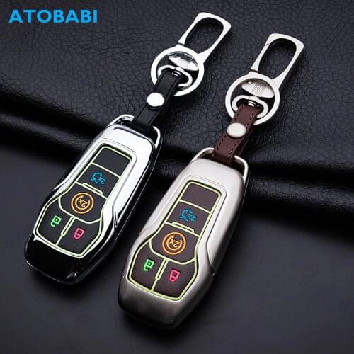 Car Key Case For Ford Explorer F150 F250 F350 F450 Edge Fusion Ranger 2015 2017 Zinc Alloy+Leather Luminous Buttons Remote Cover