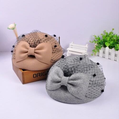 Solid Wool Felt Facinator Hat Pilllbox Hats Vintage Bow Veil Party Hat Women Ladies Fedoras for Daily Derby Wedding Race