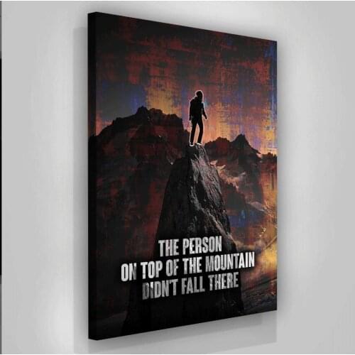 Single Wall Art Poster Print The Man On The Top Mountain Canvas Painting Success Quotes Words Inspring For Home Office