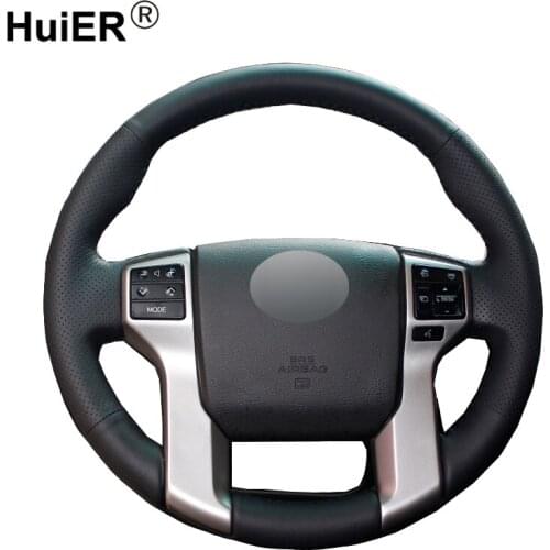 HuiER Hand Sewing Car Steering Wheel Cover Black Leather For Toyota Land Cruiser Prado 2010-2015 Tundra Tacoma 4Runner