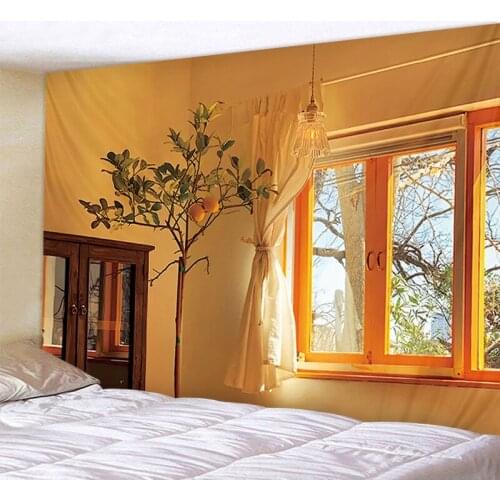 View From The Window Tapestry Wall Fabric Scenery Hanging Cloth Decor Living Room Home Background Mural Covers Yoga Mat Carpet