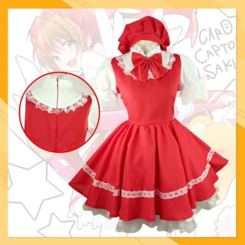 Card Captor Sakura Cosplay Costume Cardcaptor Kinomoto Red Battle Dress Full Set