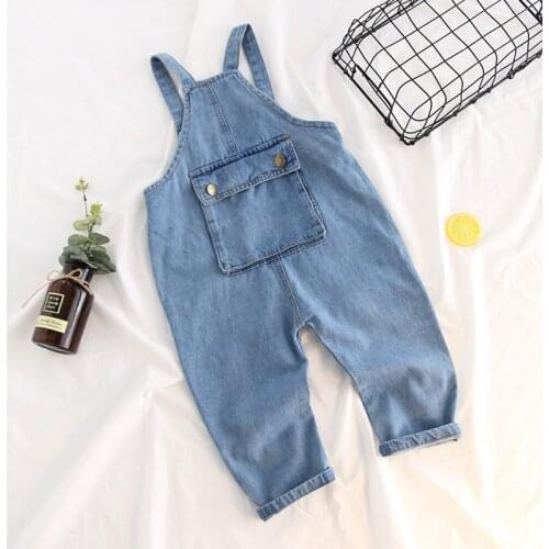 Baby Girl Boy Overalls All-match Jeans Girls Denim Jumpsuits Children Haren Pants Pocket Toddler Denim Overalls 2-6T