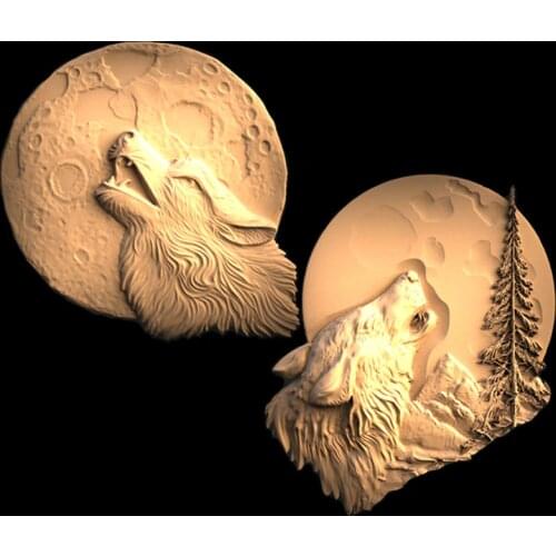 2pcs round wolf Howl 3d STL relief 3d Model for CNC Router 3D Printer Artcam Aspire Bas Relief