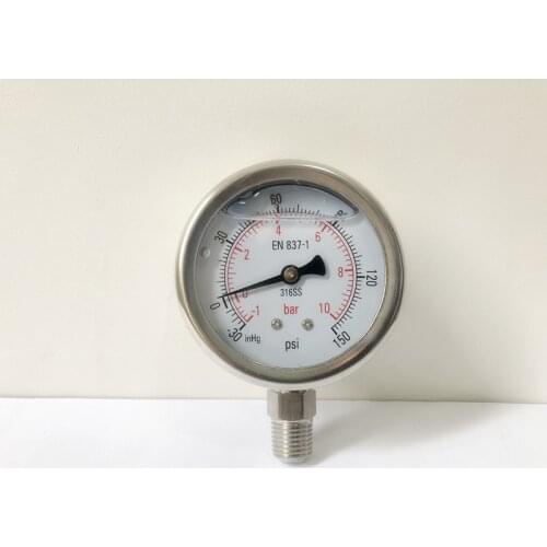 1/4" NPT Base Glycerin Filled Pressure Gauge Meter -1-10Bar Stable Performance Double Scale Gauge Manometer Pressure Tester