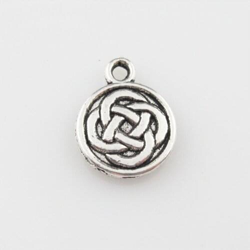 Fashion 12Pcs Tibetan Silver Color Round Chinese Knot Charms Pendants 11.5x15mm