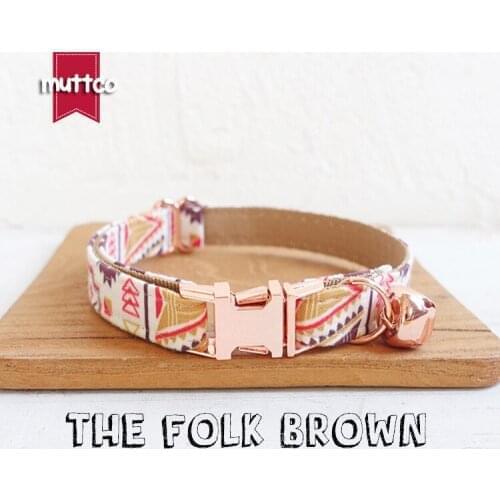 MUTTCO retail with rose gold high quality metal buckle collar for cat THE FOLK BROWN design cat collar 2 sizes UCC058M