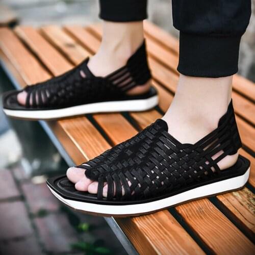 New Mens Woven Sandals Beach Shoes Mens Trend Breathable Slippers Roman Casual Sandals Men Gladiator Sandals