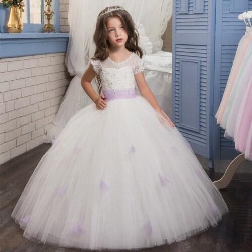 Pageant Dresses for Girls Kids Flower Girl Dresses For Wedding Party Princess Gown Lace First Communion Dresses Beads Prom Gown
