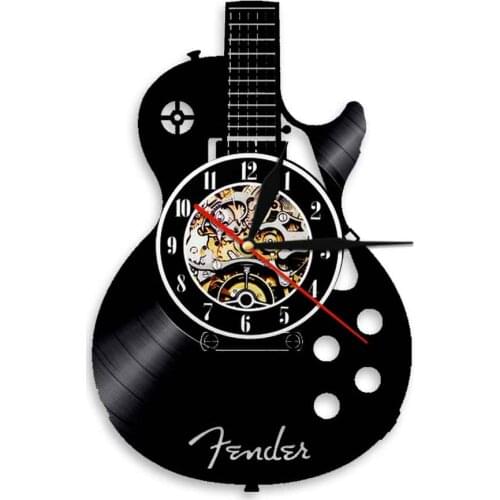 Acoustic Guitar Wall Art Clock Musical Instrument Guitar Vinyl Record Wall Clock 3D Wall Watches Modern Design Decor