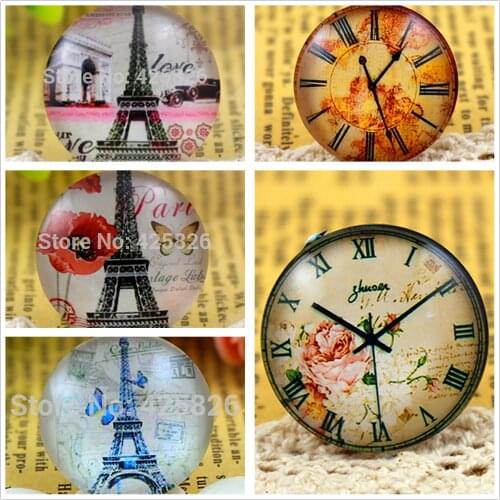 New Fashion 5pcs/Lot 25mm clock Handmade Photo Glass Cabochons