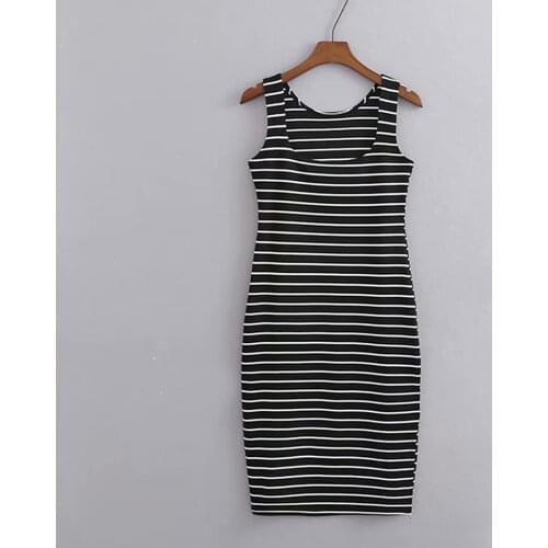 New Casual summer dress Women Stripe Print O-Neck Split Sleeveless Tank Mini Dress vestido high quality robe