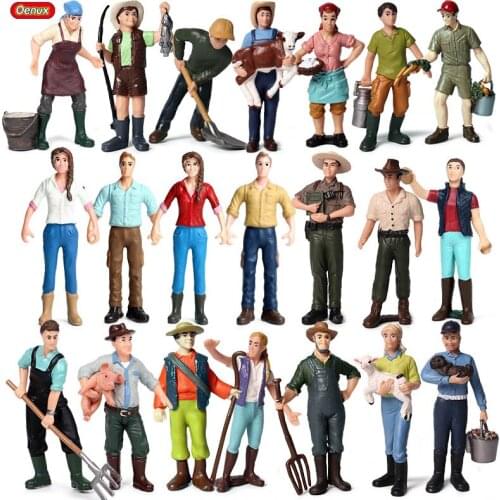Oenux New Zoo Staff Simulation Farmer Feeder shepherd Animals Model Action Figures DIY Miniature Educational PVC Cute Kids Toy