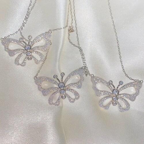 Wholesale fashion Hollow animal Butterfly Charm Choker Necklace with clear bling white CZ for Women simple design party Jewelry