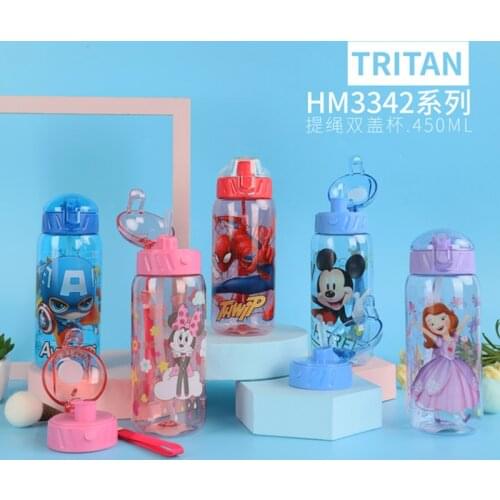 Disney Cartoon Marvel Mickey Mickey Mouse Plastic Cup Straw Cup + Drinking Cup Student Princess Baby Water Bottle Child Gift Toy