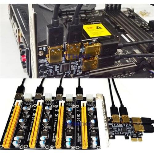 4 Ports PCIe Riser Adapter Board PCI-E 1x To 4 USB 3.0 PCI-E -Rabbet GPU Metal For ASM1184E Black Connectors