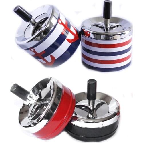 Stainless Steel Portable Ashtray Housewares Spinning With Cover Round Push Down Cigarette Ashtray with Spinning Tray Holder