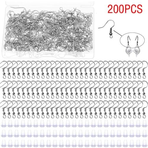 200pcs/Set Earring Hooks Gold Silver Plated Earings Accessories Stud Plugs Open Jump Rings Jewelry Making Kit for DIY Earring