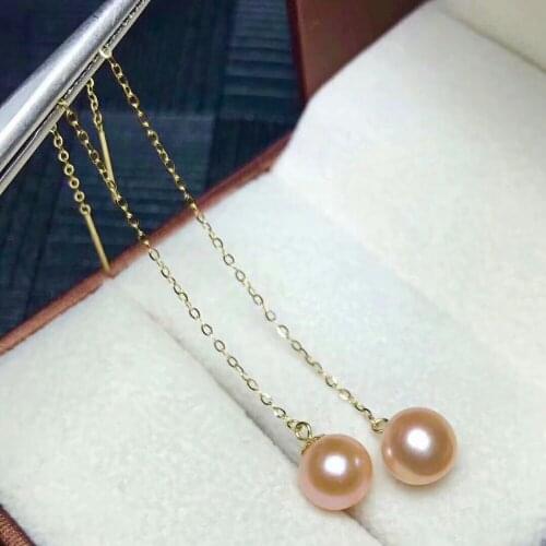 Shilovem 18k yellow Natural freshwater pearls Drop Earrings fine Jewelry women trendy anniversary Christmas gift myme7-7.5zz