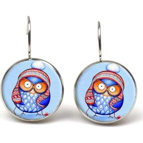 2019 Owl Stud Earring For Women Glass Bezel Brincos Perola Art Pictures Dome Round Earrings Jewelry Womens Colorful
