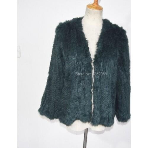 SJ412 1*1 Thick Knit Green Colored Factory Direct Sale Promotional Rabbit Fur Jacket for Women