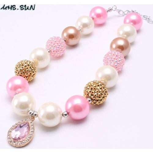 MHS.SUN Fashion child acrylic beads necklace water drop pendants kids girl chunky bubblegum necklace for party jewelry 3style