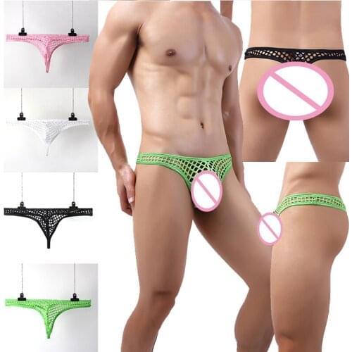 Mens Fishnet G-Strings Thongs Sexy Mesh Underwear Jockstrap T-Back Underpants Man Panties Bulge Pouch Beachwear Breathable